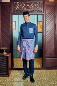 Baju Melayu Batik in Navy Blue